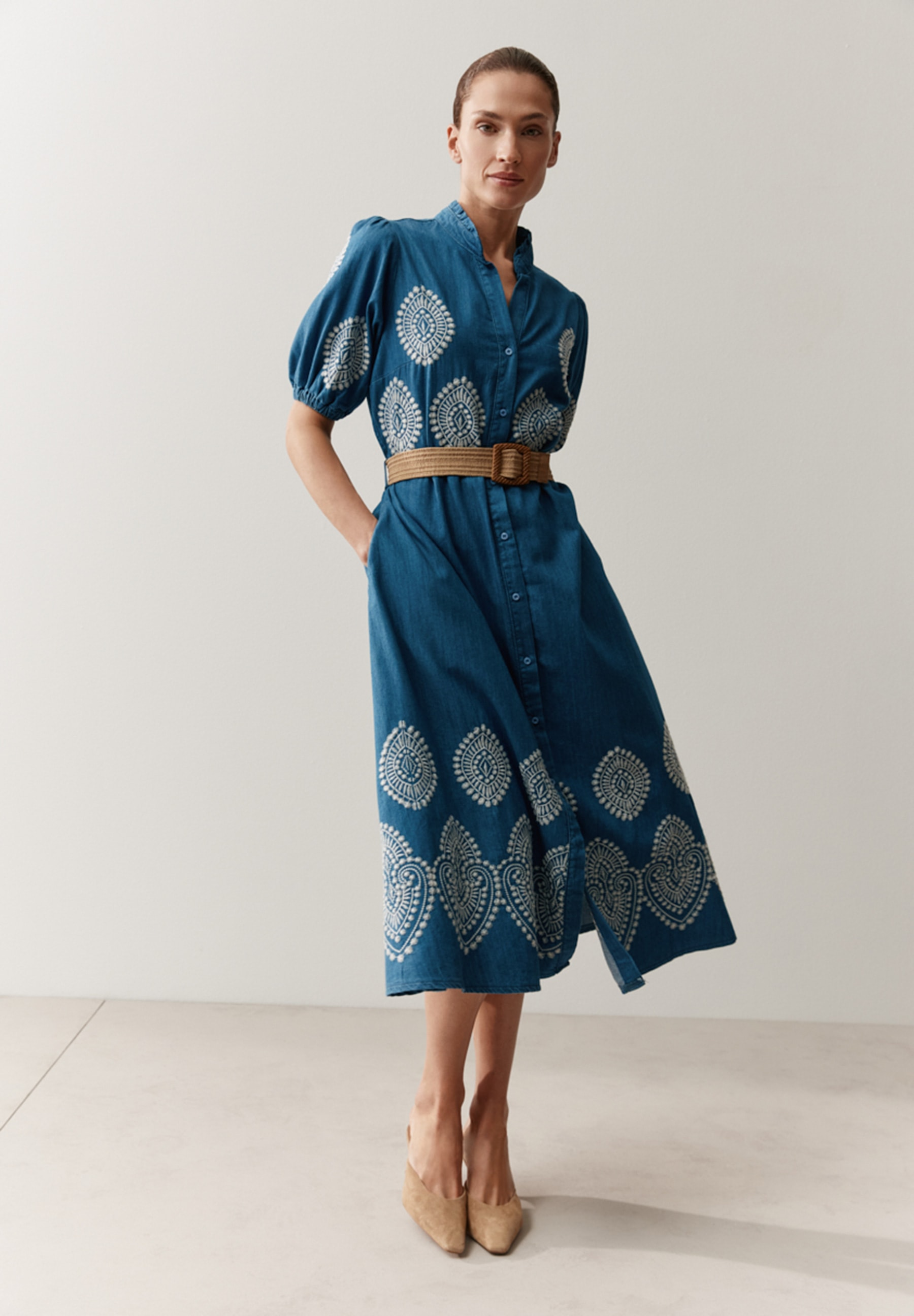Embroidered Denim Dress