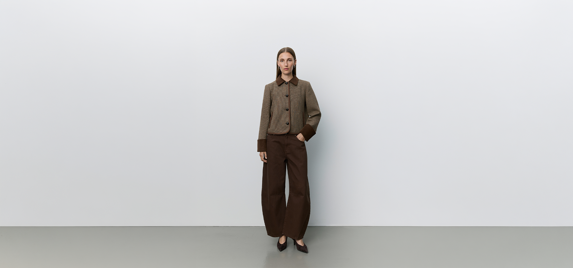 Jacke, Hahnentritt, braun, Kragen, Knopfleiste