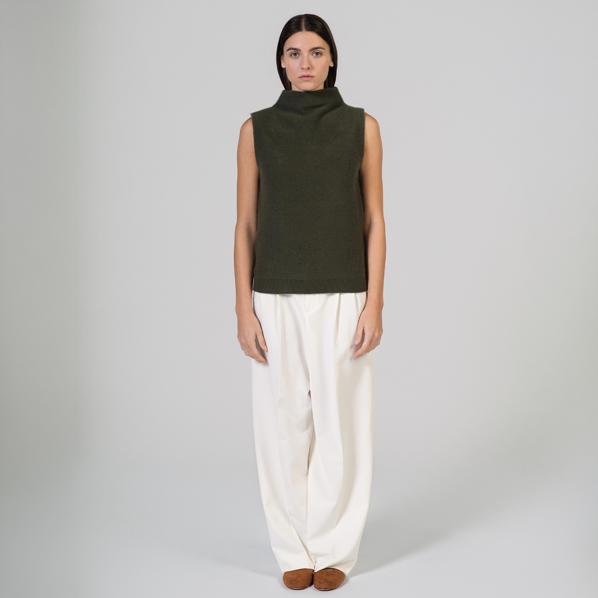 Weste, Rollkragen, Ärmellose Weste, Olivgrün, Pullover-Top