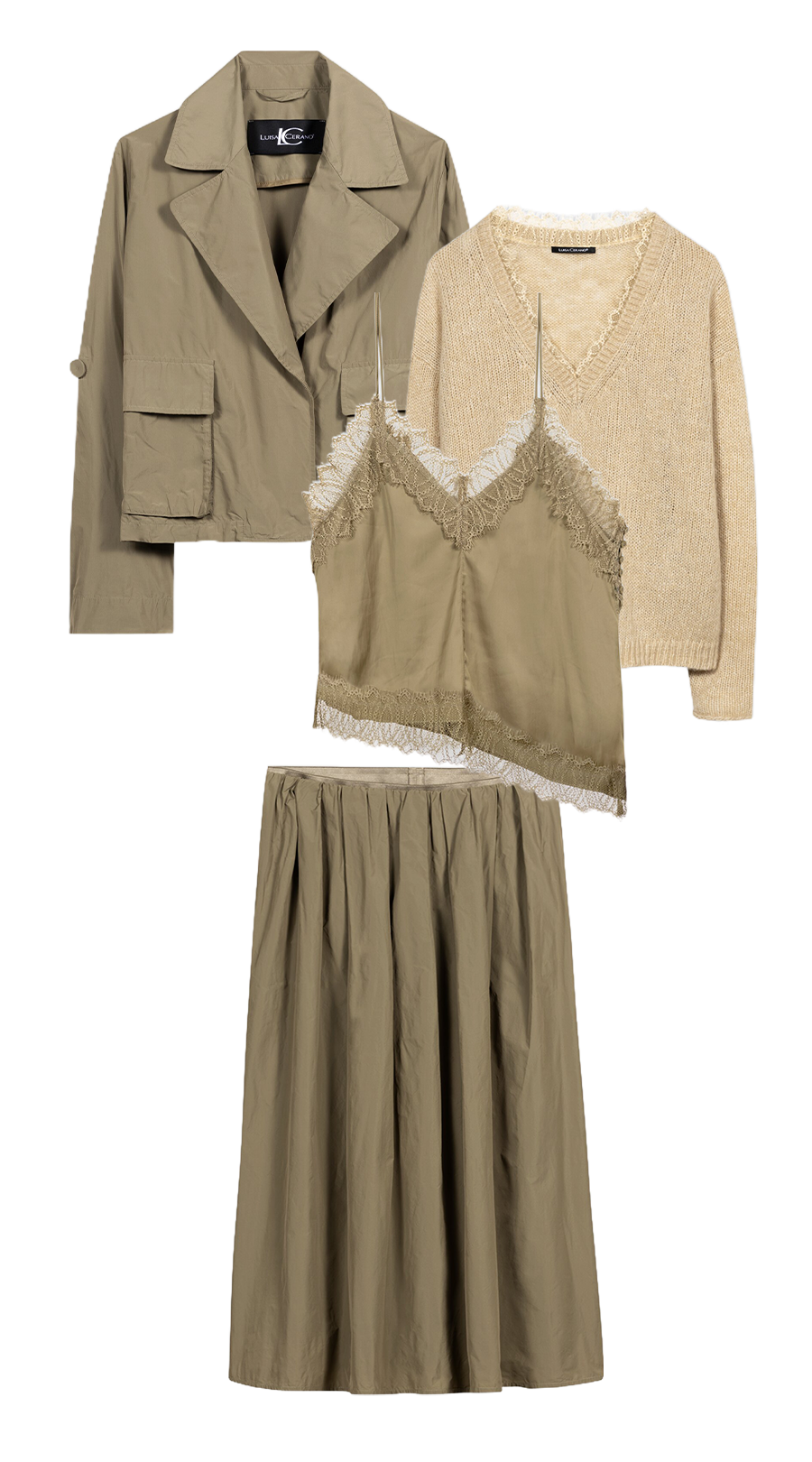 Kleidungset, Hemdjacke, Trenchjacke, Spalte Tasche, Beige Braun