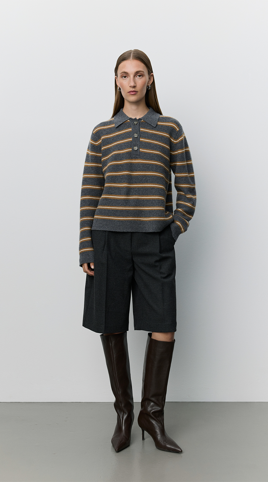 Polohem, Streifenpullover, Langarm, Polopullover mit Streifen, Strickpullover