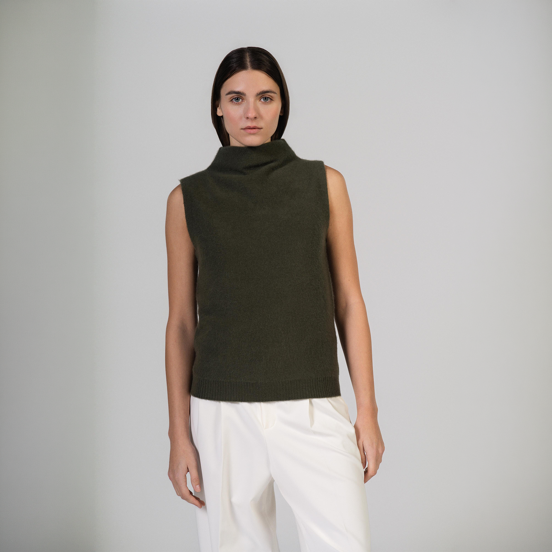 Weste, Kniepp-Stil, Ohne Ärmeln, Dunkelgrün, Wollmaterial
