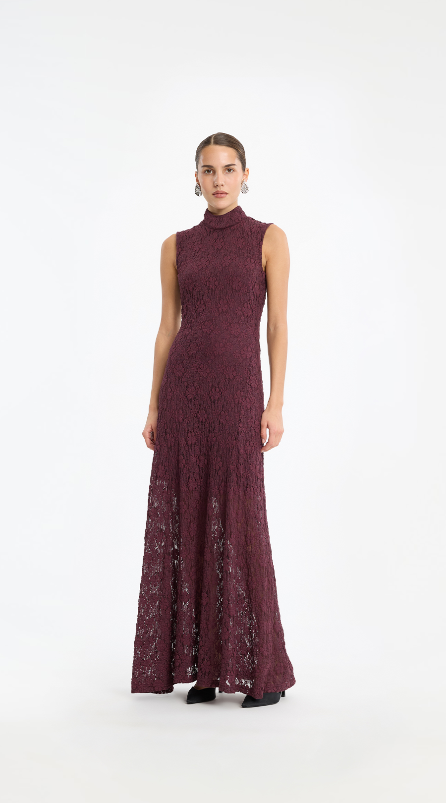 langehoodie, Lacemuster, burgunder, Maxi-Kleid, Rollkragen