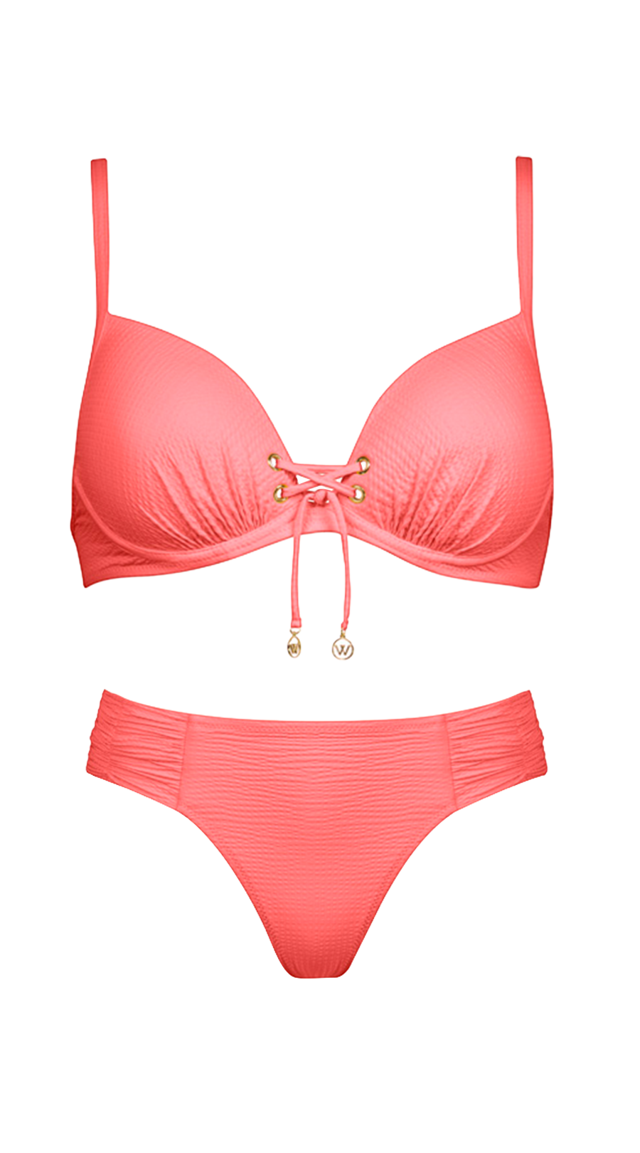 Bikini, Top, Bottom, Rosa, Kordelzug, Triangel, Satin, Plissee, Wattier, Bademode