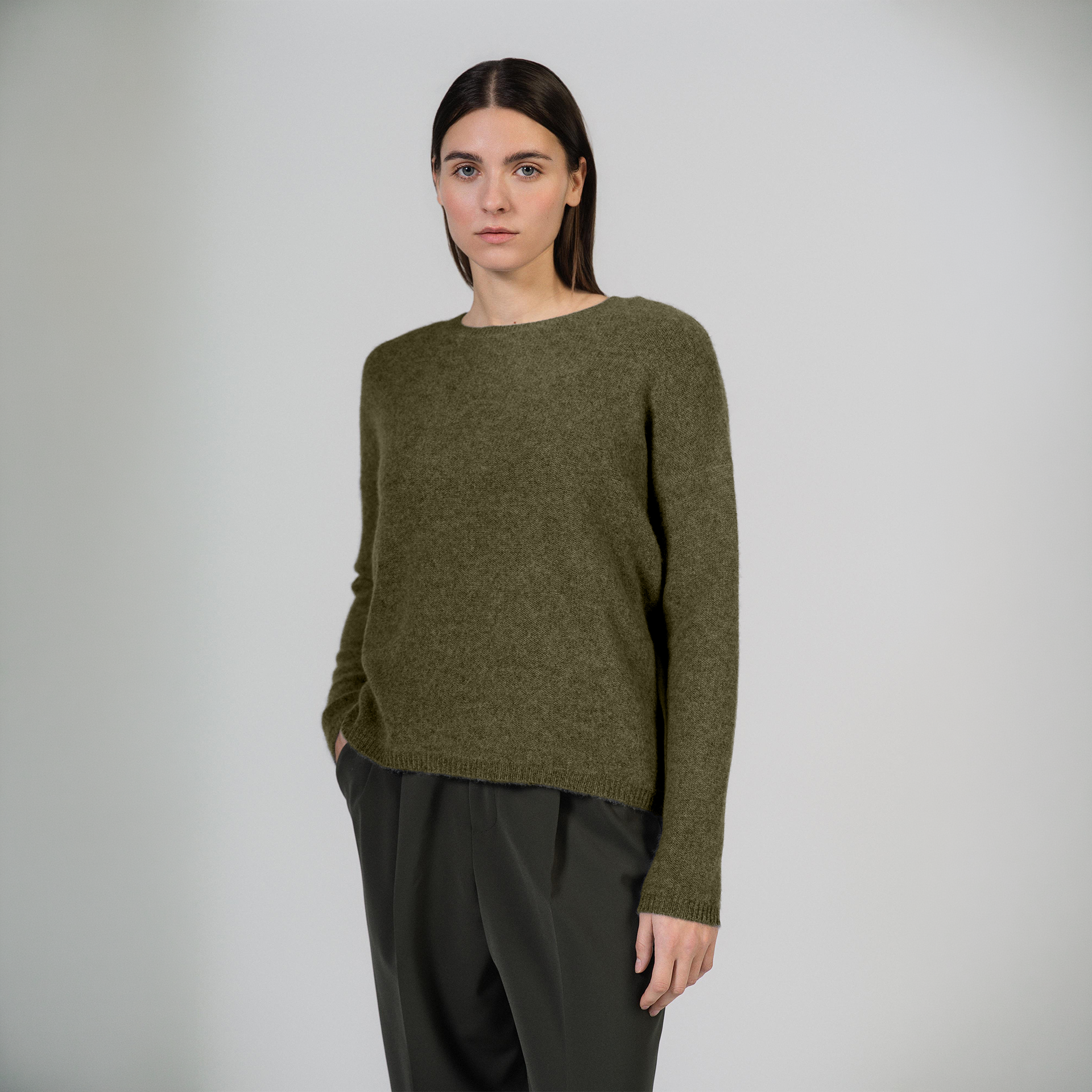 Halsengeheft?, Wollpullover, Olive Grün, Strickpullover, Langarm