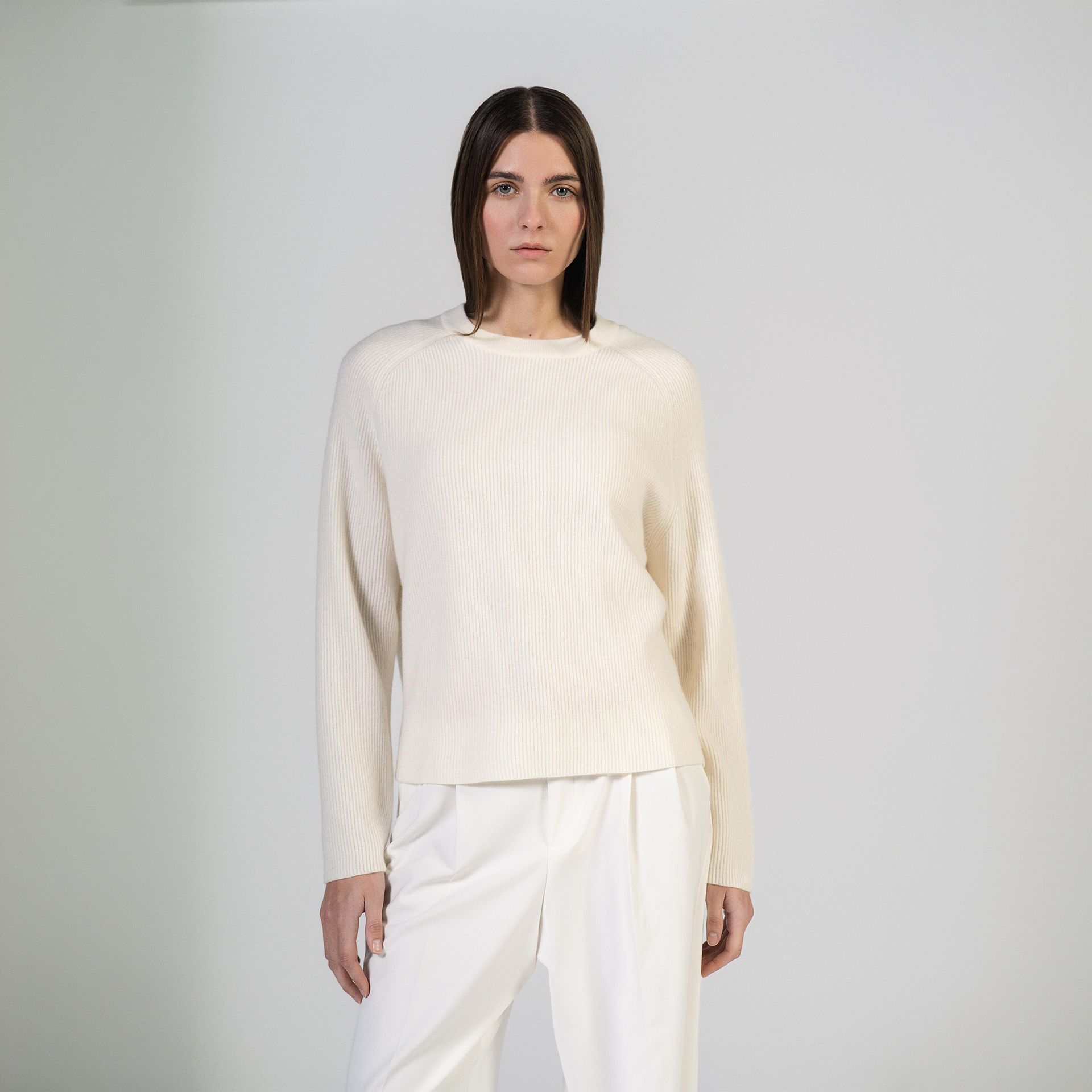 Pullover, Knitwear, Cremefarben, Rundhals, Langarm