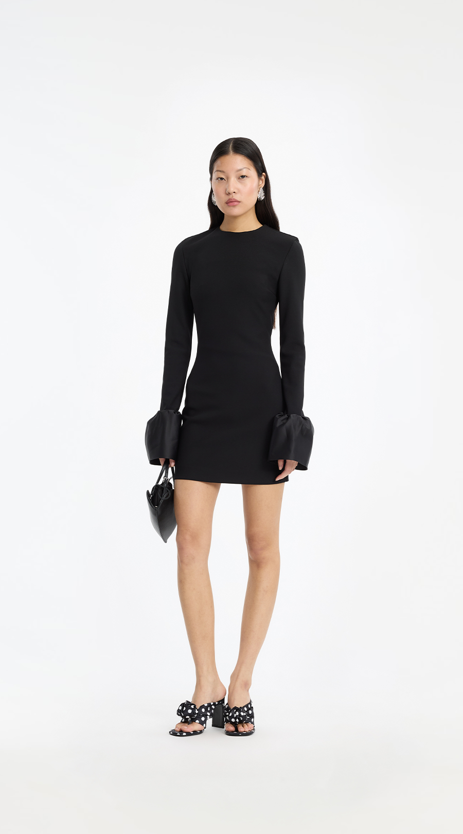 Kleid, Langarm, Schwarzes Kleid, Mini-Kleid, Riemchen-Heellene