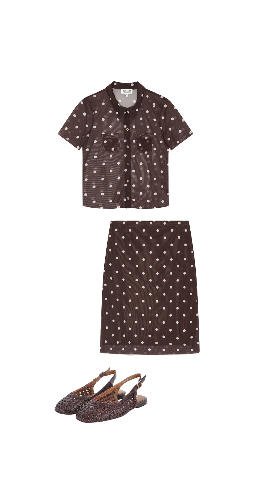 Polka dot, Braun, Kurzarmhemd, Zwei-teiliges Set, Sandalen