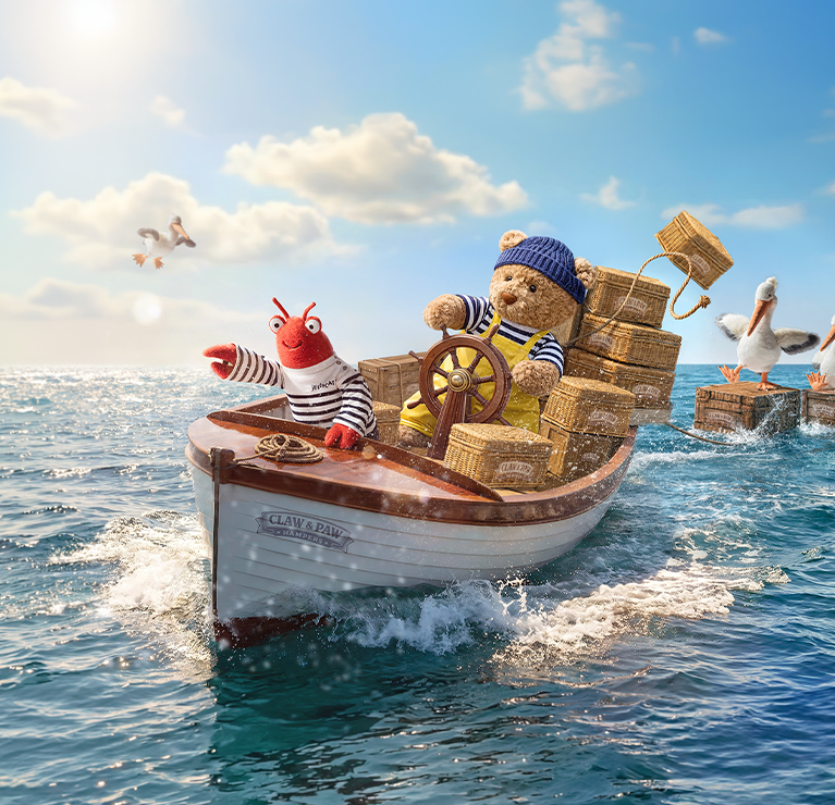 Spielzeug, Teddybär, Boot, Würfel, Korb-Lieferung, teddy bears, boot, segelschiff, boxen, meer, Plush toys, Boat, Crates, Sea, Steering wheel