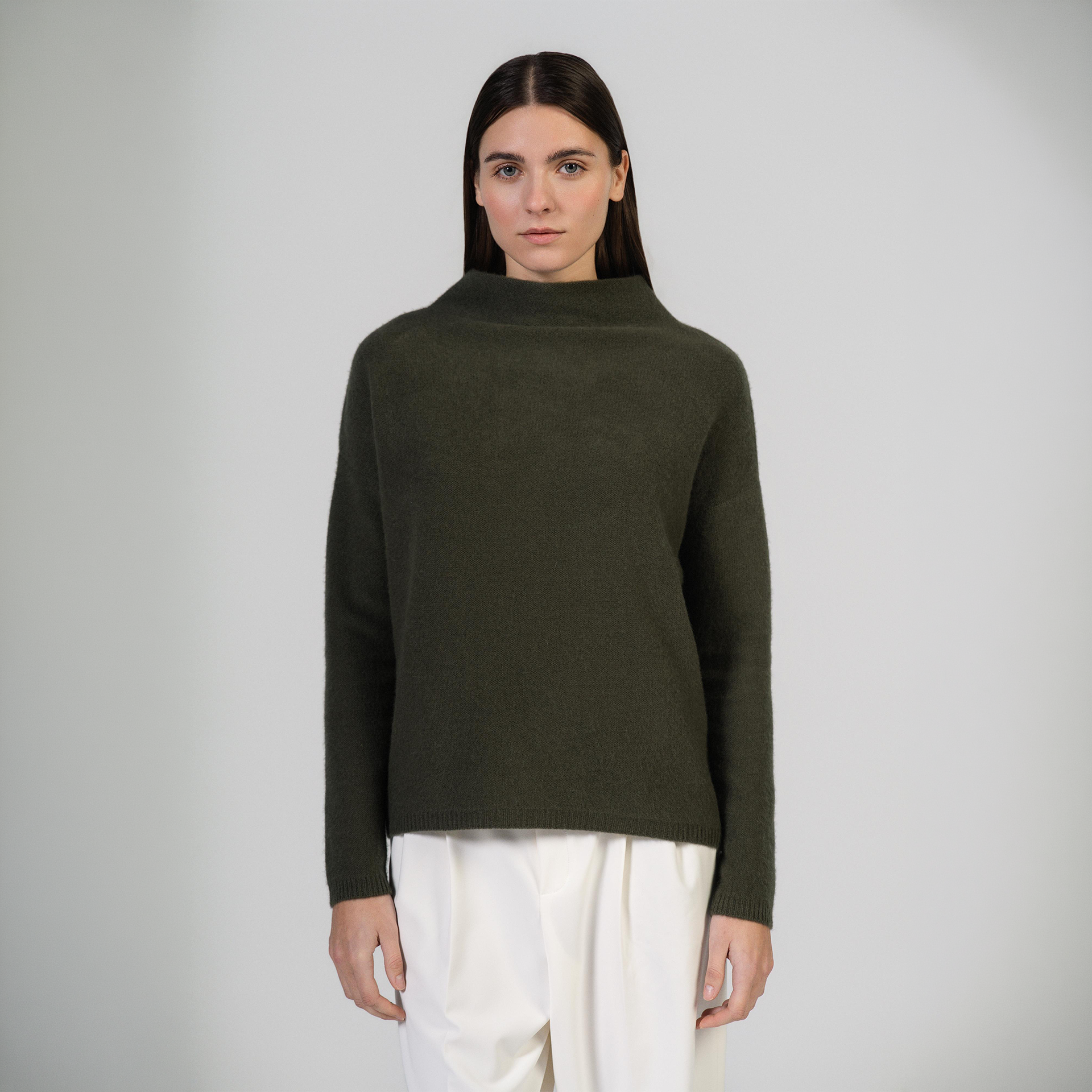 Pullover, Strickpullover, Rollkragen, Olivgrün, lange Ärmel