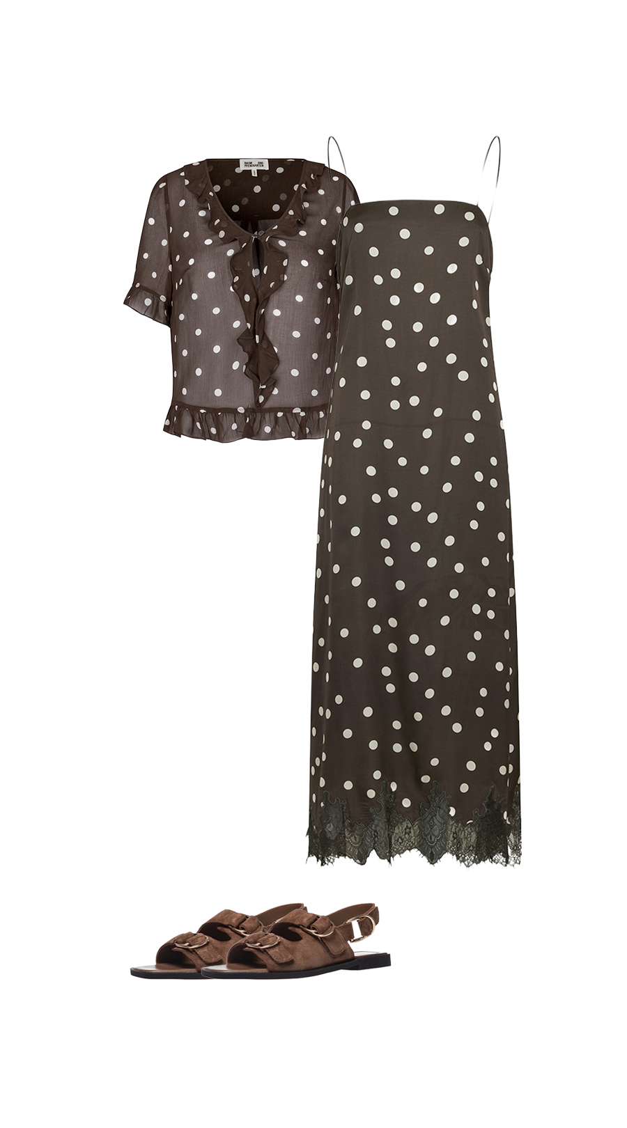 Polka Dot, Kleid, Spitzensaum, Spitzenkante, Sandalen, Punktemuster, Midikleid, Cardigan-Set, Spitze Kante, Sandalen, Polka dots, Maxi dress, Spitzenkante, Röckenlage, Strand Sandalen
