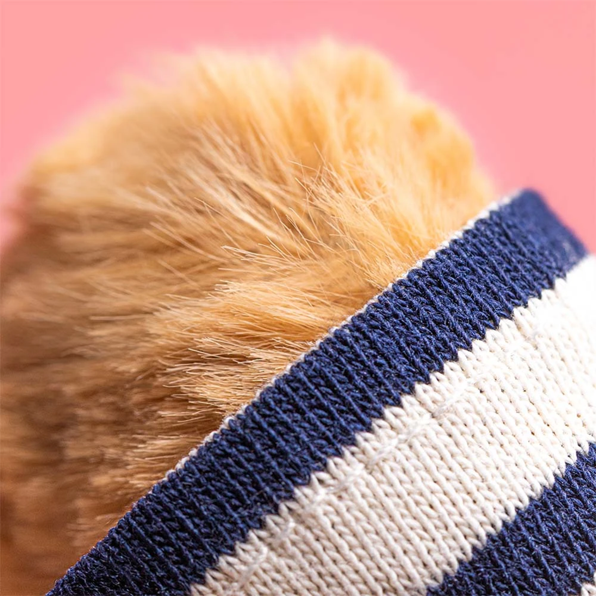 Pompon, Strickband, Blau-weiß, Teddyplüsch, Kante mit Rand