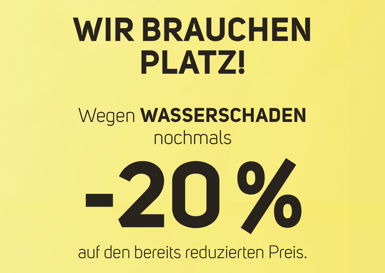 Platz, Wasserschaden, Hinweis, 20%, Rabatt
