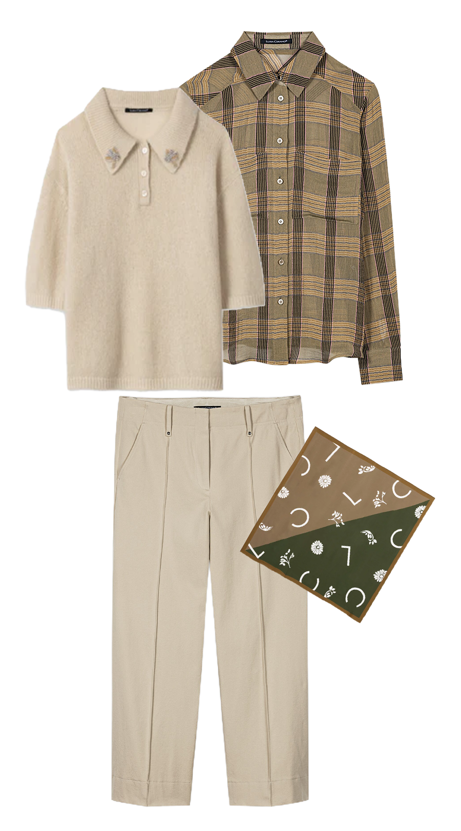 Pullover, Kragenpullover, Beige, Hemdbluse, Hose