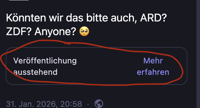 Beitrag mit einem Kommentar zu einem verlinkten Artikel, der mit "Veröffentlichung ausstehend" ausgeblendet ist.
Der Kontext ist dasher unklar und die Nachricht unverständlich.